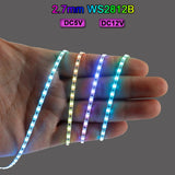 2.7mm WS2812B LED Strip Ultra Narrow 160Leds/M Individually Addressable RGBIC Light Strip Dreamcolor DC5V/12V