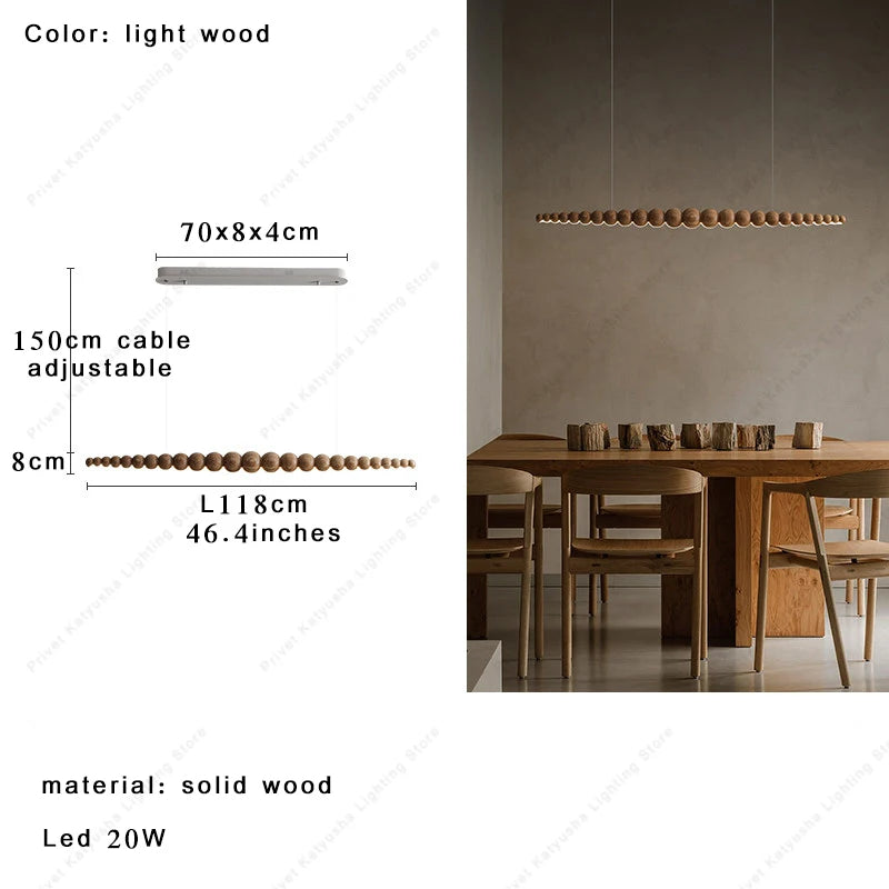 2026 Oriental Solid Wood Carving Chandelier - Long LED Dining Room Light