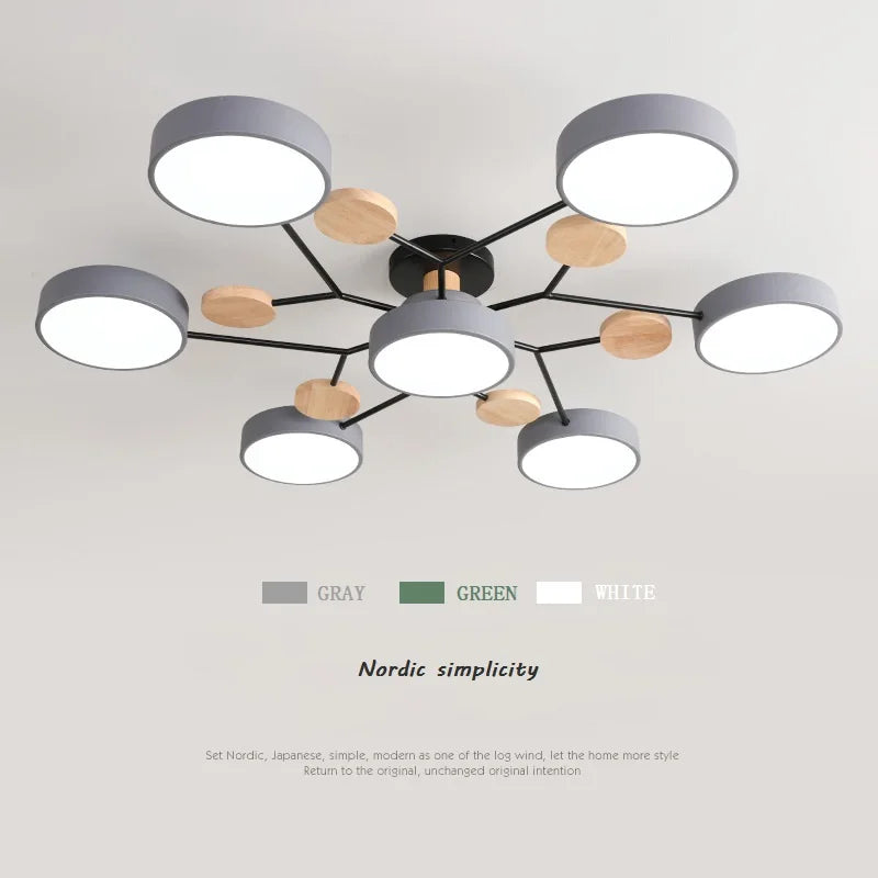 Nordic Macaron Ceiling Light - Modern Log & Metal Lamp for Living Room