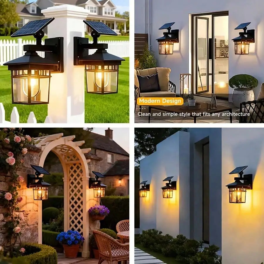 Retro Solar Outdoor Light Fixture (1/2-Pack) - IP65 Waterproof LED Lamp with Light Sensor for Garden, Camping & Porch Decor