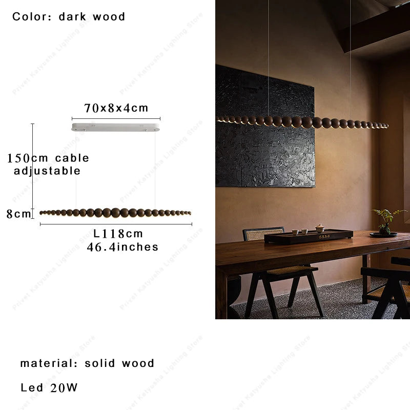 2026 Oriental Solid Wood Carving Chandelier - Long LED Dining Room Light