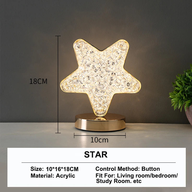 3D Moon Crystal Table Lamp - Touch Dimming USB Rechargeable Night Light for Bedroom, Girls Room Aesthetic Decor