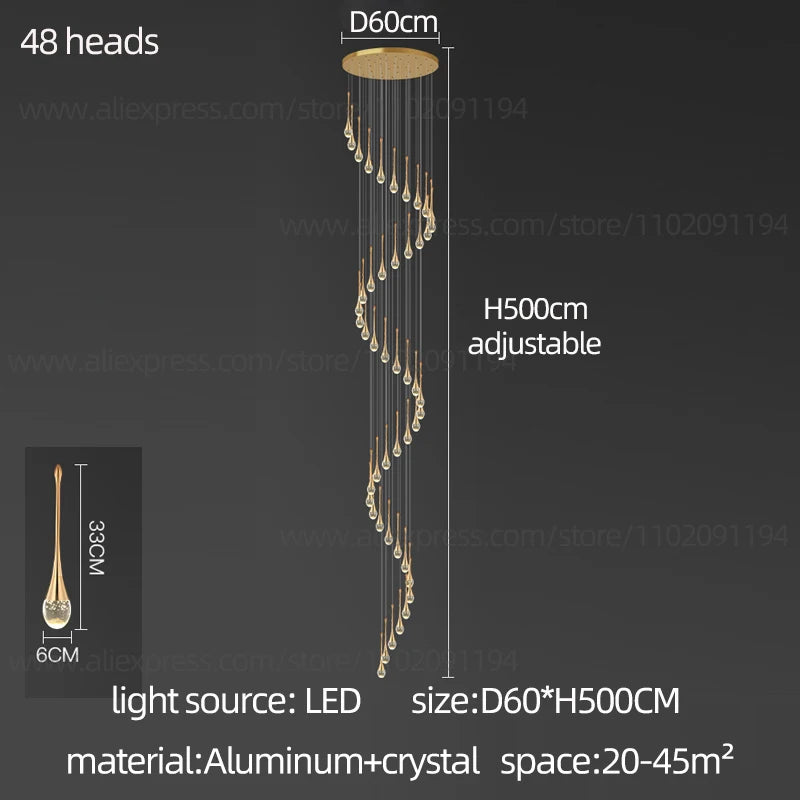 Crystal Chandelier Modern Villa Living Room Chandelier Hanging Lamp LED Crystal Lamp Exhibition Hall Staircase Pendant Lamp