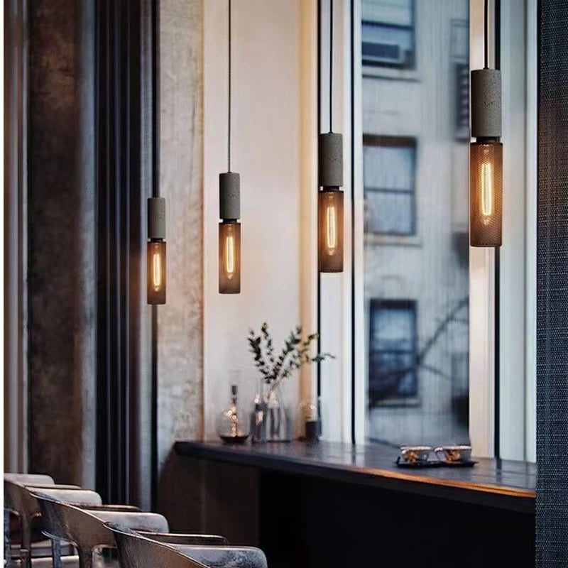 Modern Industrial Style LED Pendant Lights Interior Chandelier Lamp Fixtures Iron Lampshade Cement Hanging Lamp For Bar Table