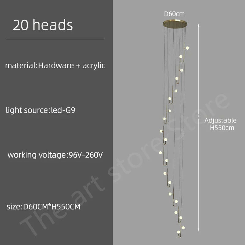 Modern Duplex Staircase LED Pendant Light - Living Room Long Hanging Lamp