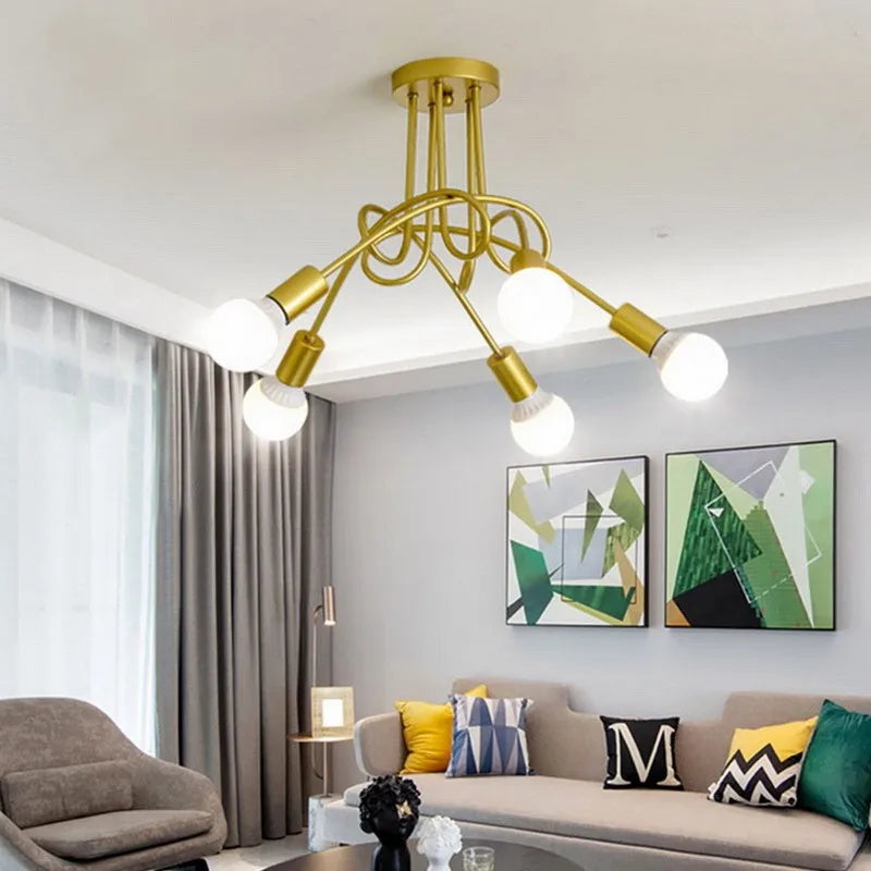 American Retro Ceiling Light Wrought Iron LED E27 Chandelier Black and White Lamp Living Room Decoration Home Lighting Fixture