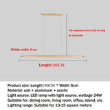 Modern Wooden Linear Pendant Light - Nordic LED Kitchen Island Hanging Lamp