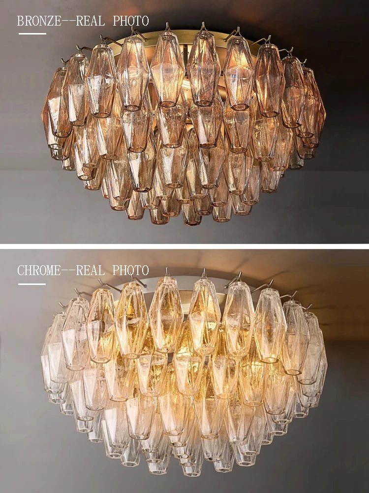 Postmodern Rhomboid Glass Pendant Ceiling Lights 2026 Copper Bronze Home Decoration Chandelier Lighting for Bedroom Living Room