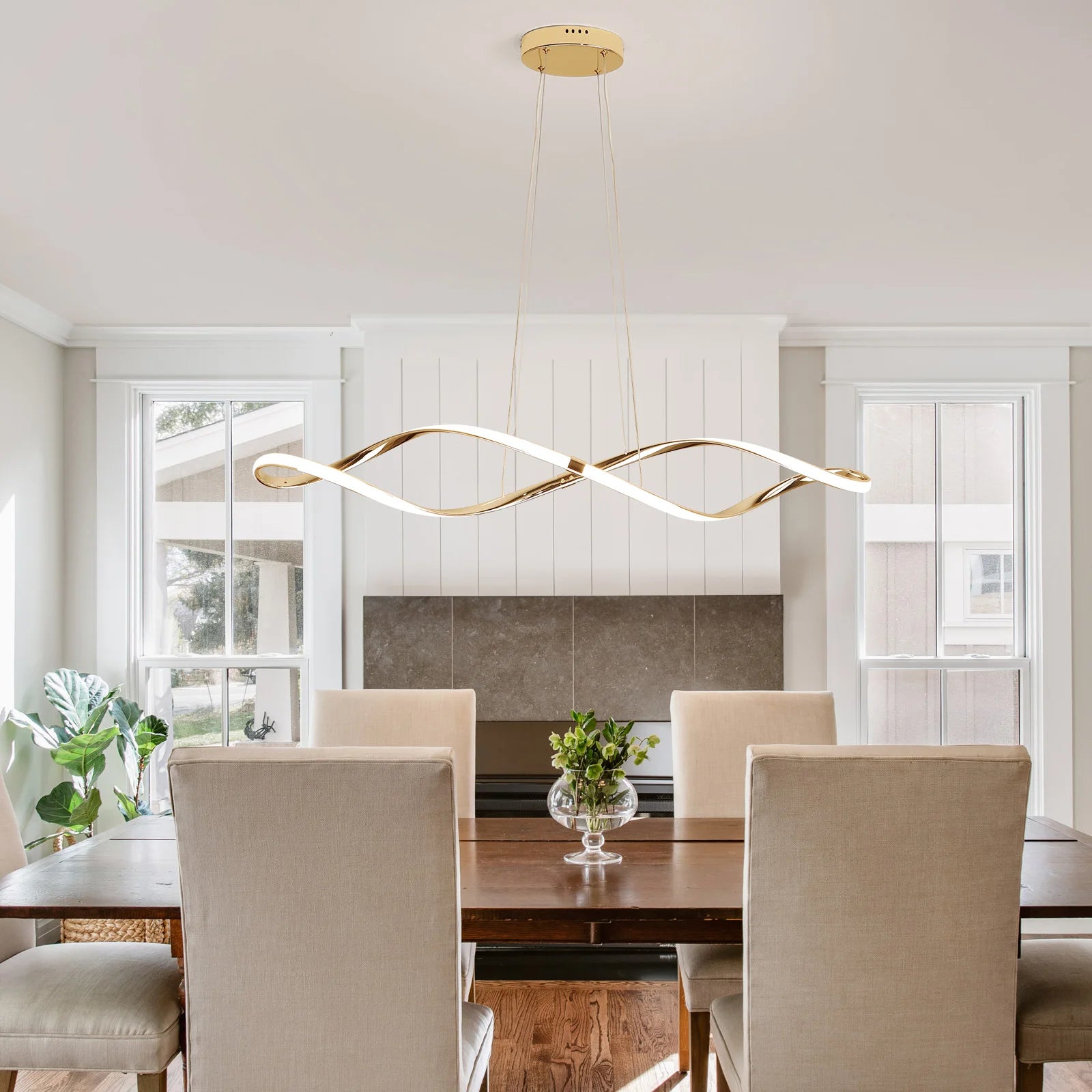 Gold/Chrome ceiling pendant lights,Dimmable Modern LED Pendant Chandelier for Restaurant Kitchen Island Lighting Fixture,L100cm