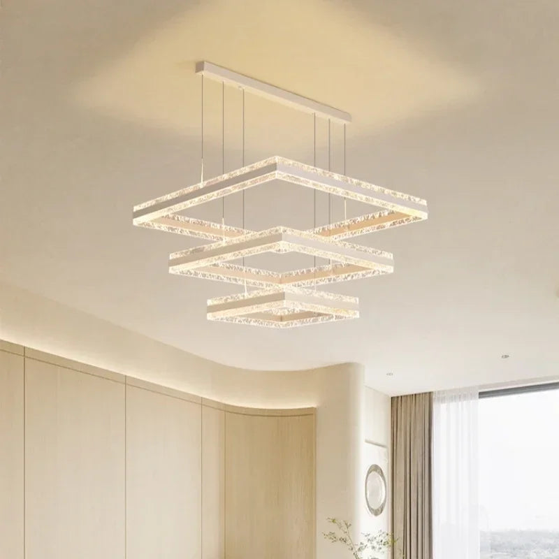 Nordic Geometric Glass LED Chandelier - Modern Pendant Lamp for Living Room