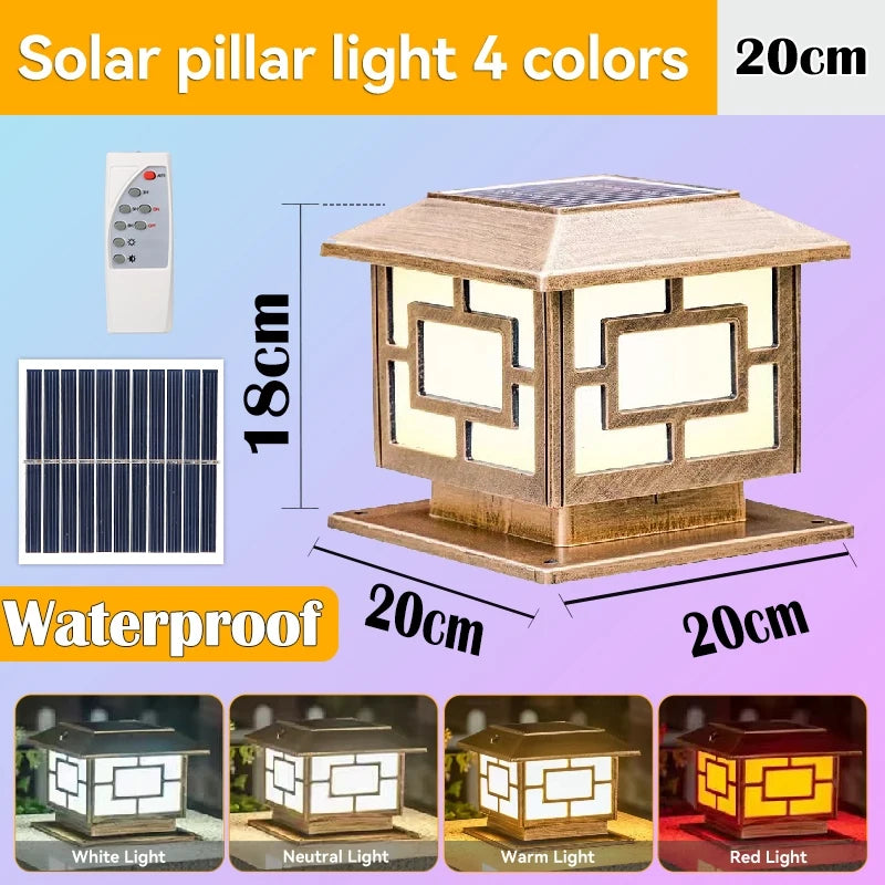 Outdoor LED Solar Pillar Light - Waterproof Dual-Power Fence Post Lamp