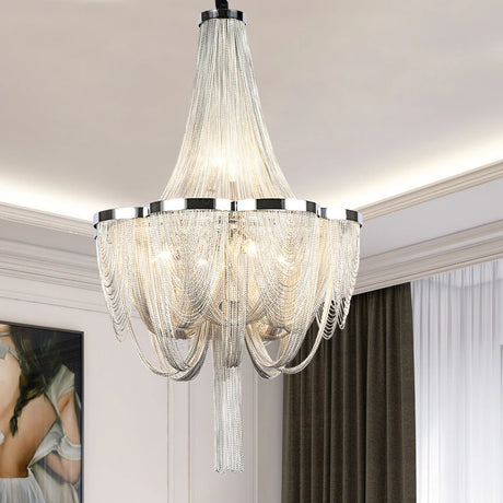  New Postmodern Light Luxury Personality Tassel Iron Living Room Chandelier Dining Room Bedroom Duplex Staircase Large