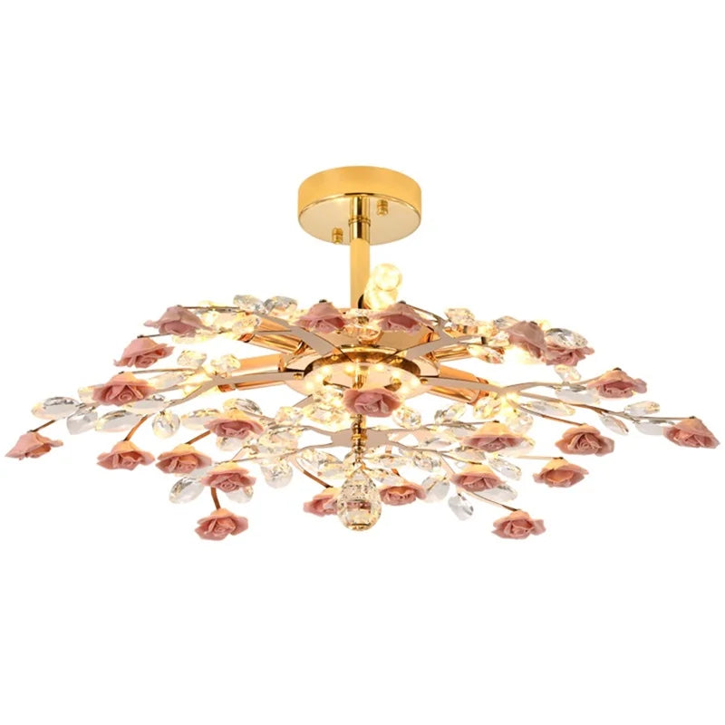 Flower Chandelier Lights Modern Ceramics Pink Flowers LED for Home Decor Dining Room Living Room Bedroom Ceiling Lamps