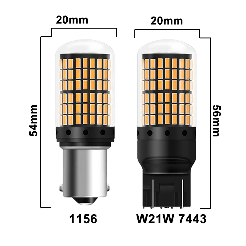 2 PCS 1156 BA15S 7443 W21W LED Bulb Canbus Error Free 12V 24V 3014-144SMD 6500K White Car Tail Brake Parking Turn Signal Lights