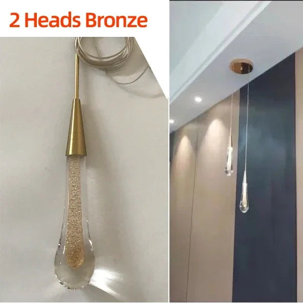 Post-Modern Crystal Glass Led Pendant Lights Hanglamp Tear Drop Light Restaurant Bar Indoor Hanging Lamp Staircase Chandelier