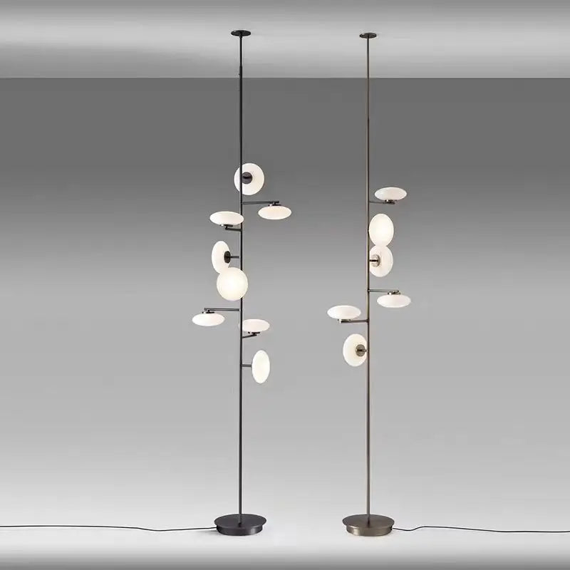 European Creative Minimalist White Glass LED Floor Lamp,Vertical Multi-head Metal Frame Bedside Living Dining Home Decoration