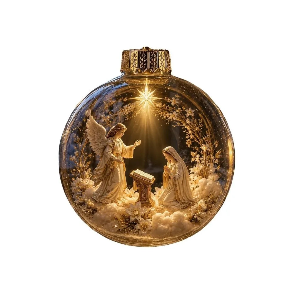 Vintage Winter Glowing Christmas Ball Ornament Plastic Acrylic LED Warm Lights 3D Christmas Hanging Bauble Shock-Resistant