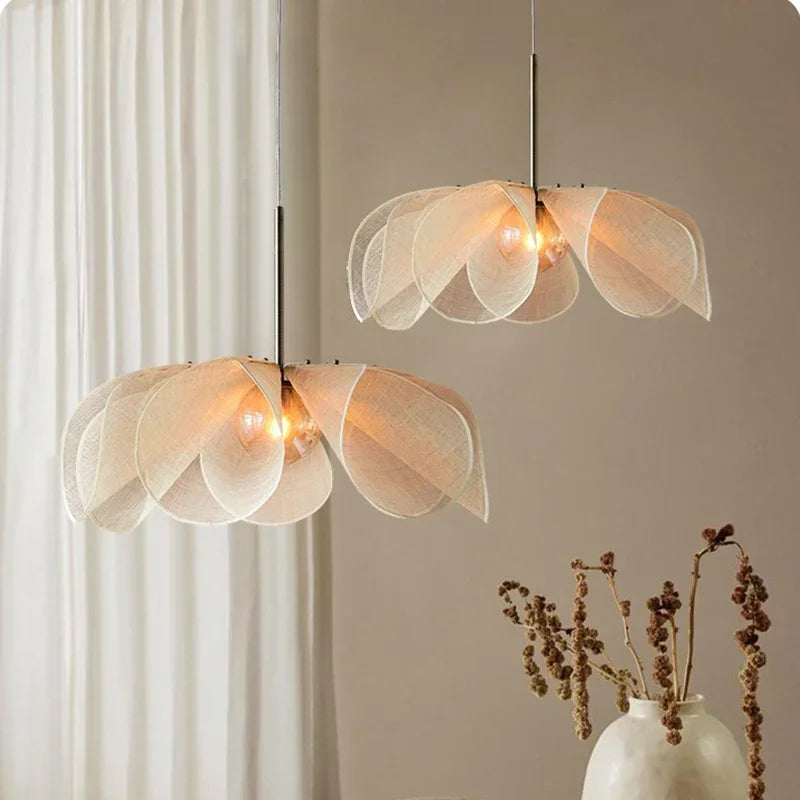 Japanese Wabi-Sabi Vintage Fabric Pendant Light - Retro Textile Hanging Ceiling Lamp Fixture for Living Room, Restaurant & Hotel Mood Lighting