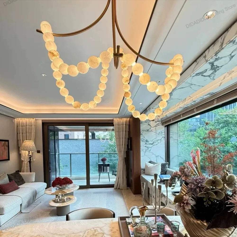 2026 New Black Branch Chandelier, Spanish Natural Marble Lustre, Dimmable Pendant Lamp for Villa, Stylish Light for Ceilings