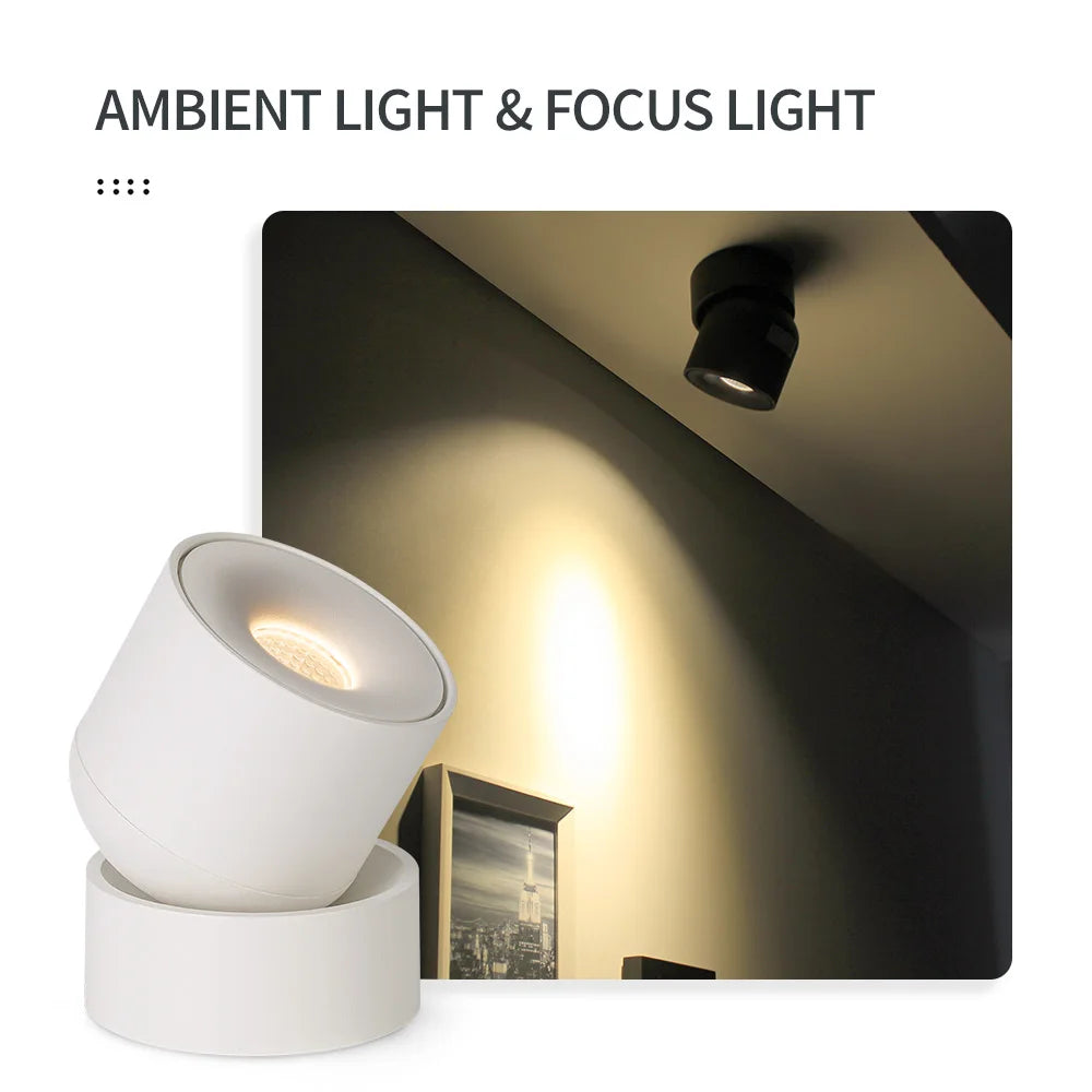 LED Ceiling Spotlight 360° Rotation COB Ceiling Light 7W/9W Surface Mounted Lamp Modern Design for Indoor Lighting