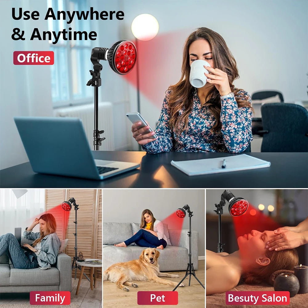 E27 LED Red 54W Light Therapy Lamp 660nm&amp;850nm Infrared Bulb with Floor Stand for Skin Care Pain Relief 360° Adjustable