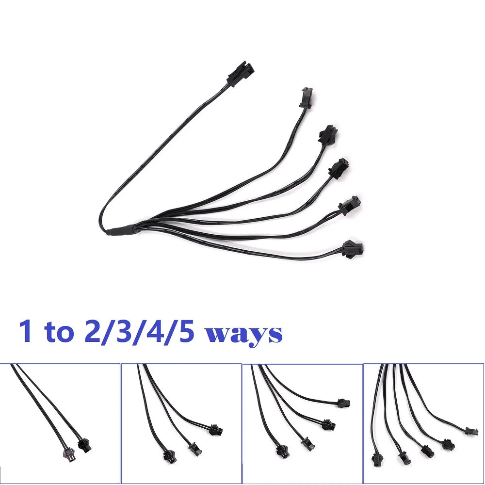 2/3/4/5-Way EL Wire Splitter Connector Cable - Multi-Channel Power Distribution Splitting Wire Lead for Neon Wire & LED Lighting Accessories