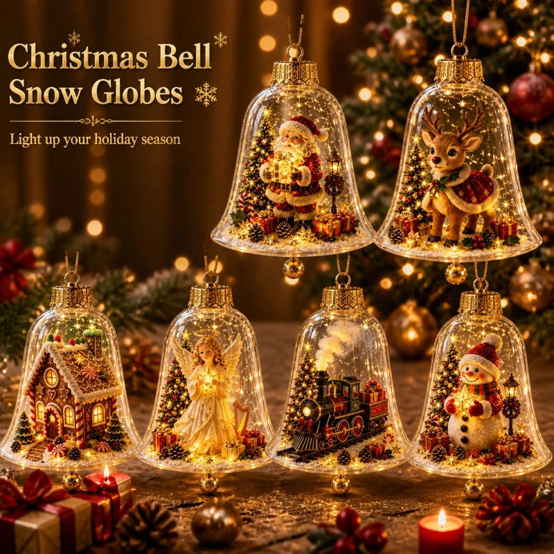 Glowing Bell Christmas Decorations 2026 Snow Globe Ornament Xmas Tree Santa Snowman Christmas 2026 Decoration Navidad Pendant