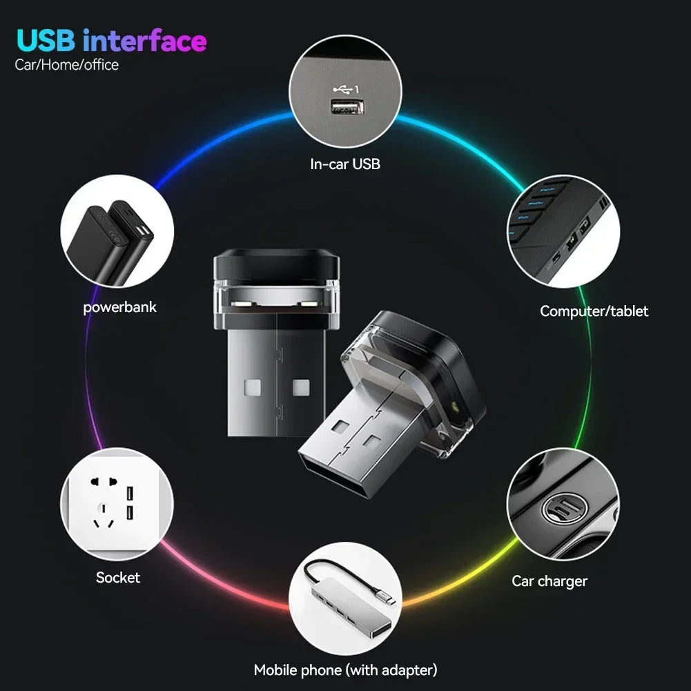Mini USB Car LED Light - 1/2PCS Auto LED Interior Atmosphere Lamp