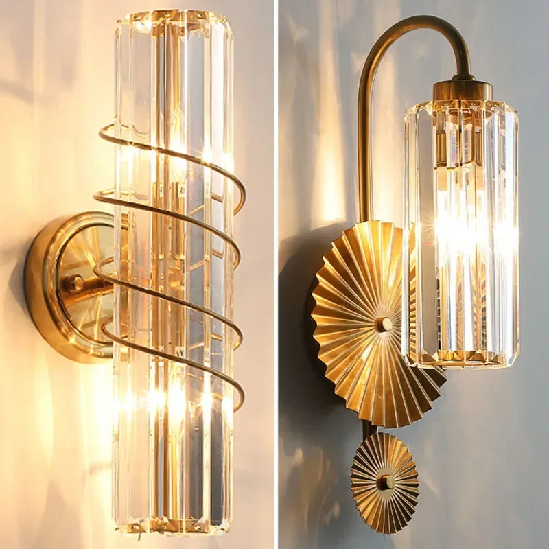 Nordic All-Copper Crystal LED Wall Lamp - Retro Luxury Sconce Light Fixture for Living Room Background, Bedroom Bedside & Villa Decor