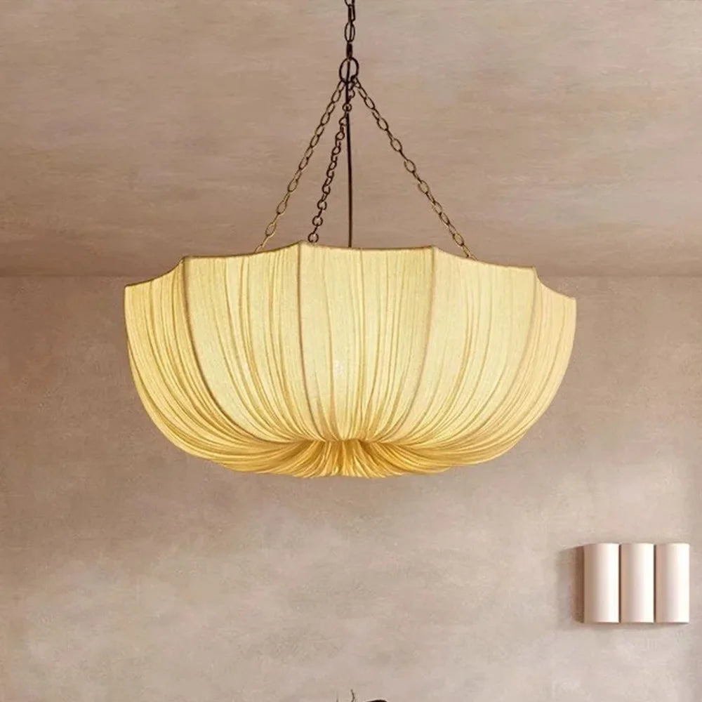 2026 Japanese Iron Chain Ceiling Lamp Retro Fabric Wabi Sabi Chandelier E27 Pendant for Living Dining Room Bedroom Decor
