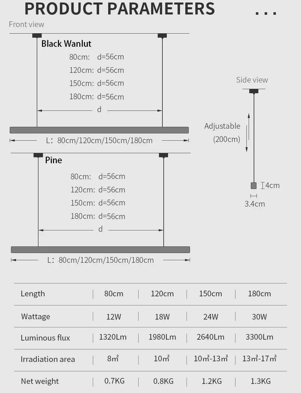 Wooden Pendant Lights Hanging Lamp Modern Table LED Long Linear Light Kitchen Island Lighting for Dining Living Room Office