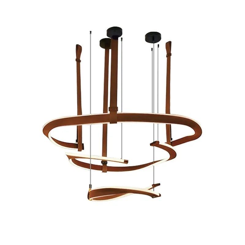 2026 Leather Belt LED Ceiling Chandelier - Luxury Living Room Hanging Lamp