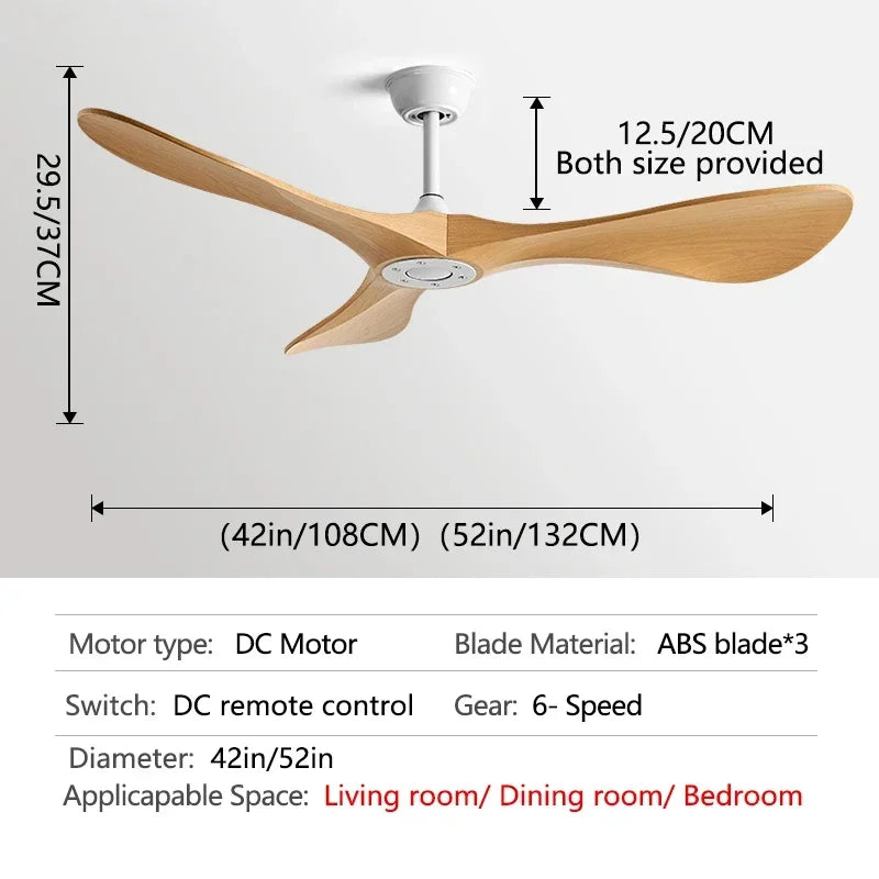 DC 35W 52Inch Ceiling Fan 3 ABS Strong Blade Restaurant Fan Support Remote Control 110V 220V Industrial Vintage Ceiling fans