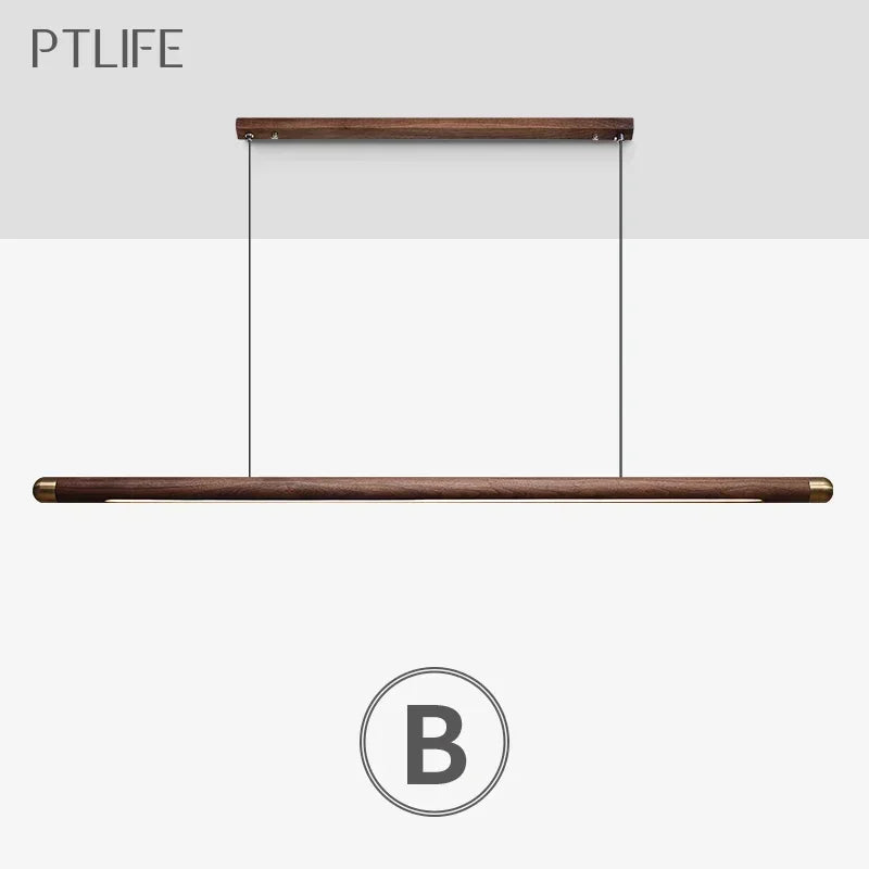 Wood Linear Pendant Light Fixtures Copper Over Kitchen Island Sink Ceiling Hanging Chandeliers for Dining Room Living Walnut