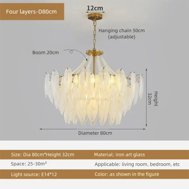 French Feather Chandelier Modern Luxury Glass Lamp For Living Room Restaurat Bedroom Villa Kitchen Home Decor Hotel Hall Lamp