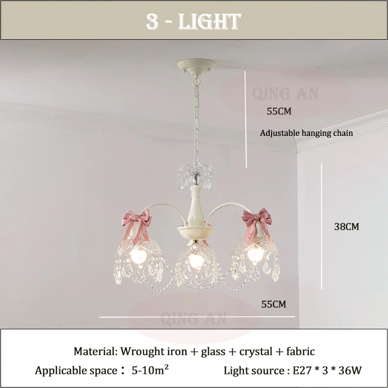 French Crystal Chandeliers Bedroom Living Room Dining Room Lamps Pink Bow Baby Room Princess Room Girl Bedroom Decor Chandelier