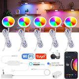 Tuya WIFI DC12V RGB Color Under Cabinet Lights Dimmable Puck Light Festival Wardrobe Bedroom Kitchen for Alice Alexa Google Home
