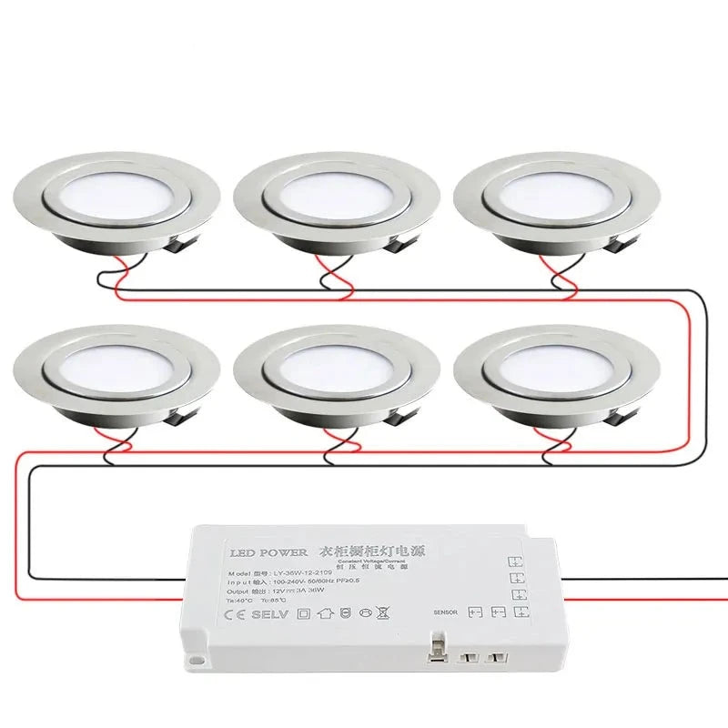 6 Pcs IP65 Downlight 304 Stainless Steel 3W 5W 7W DC 12V LED Safety Voltage Spotlights for Home Kitchen Dining Spot Lighting