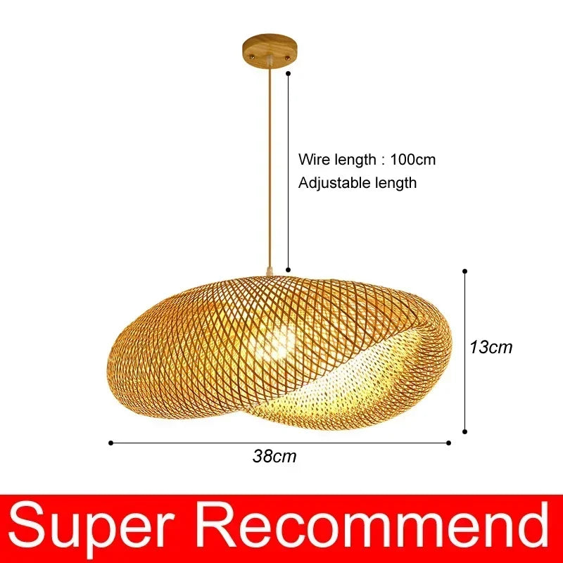 Classic Bamboo Luster's Chandelier Hanging Lamp Ceiling Handmade Rattan Pendant Light Fixture Weaving Home Living