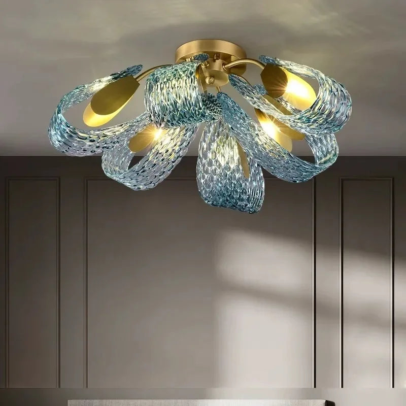 Modern Blue Glass Led Pendant Lamps Designer Hanging Lamps for Hallway Bar Bedroom Chandelier Suspension Luminaire Lighting