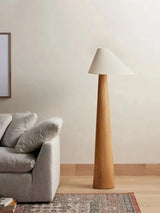 Conical Oak Solid Wood Floor Lamp - Retro Wabi-Sabi Standing Light & Desk Lamp Fixture for Living Room, Bedroom & Study
