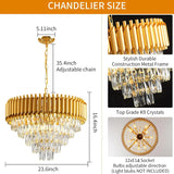 Modern Gold Crystal Chandelier, 5-Tier Raindrop Effect K9 Crystal Chandelier for Living Room/Dining Room/Bedroom