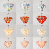 Multicolor Murano Glass Disc Chandelier (French Vintage Style) - Handblown Art Glass Pendant Light Fixture for Living Room & Dining Room Decor