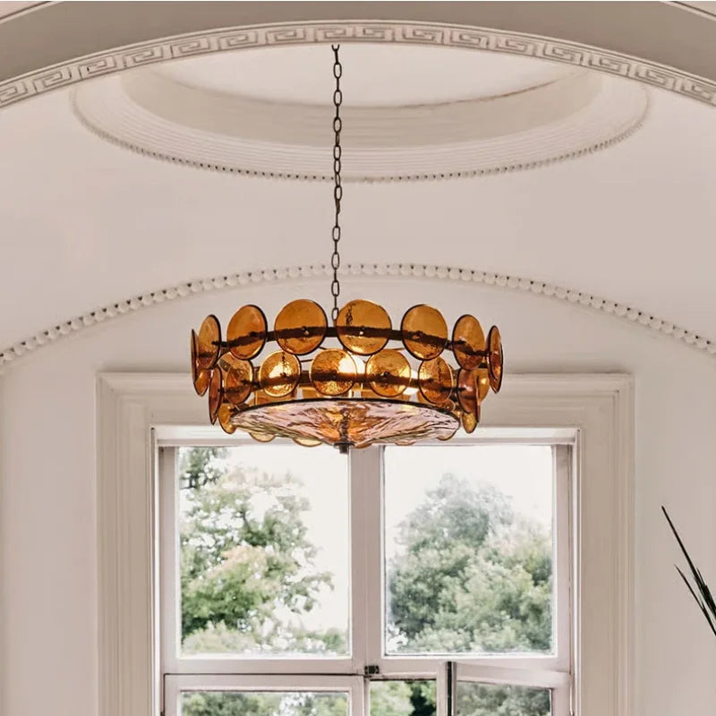 Lorenzo Chandelier Vintage French Living Room Hanging Lamp Orange Chandelier Villa Bedroom Dining Room Medieval Round Large Lamp