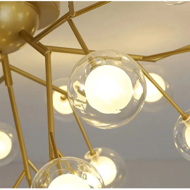 Nordic Golden Firefly Led Ceiling Chandeliers Creative Glass Bubble Light nordic Living Room Kids room decor Tree Branch Lights