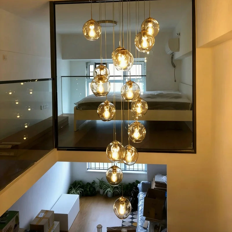 Modern Spiral Staircase Chandelier Crystal Ball Lamp Long Lighting for Living Room Villa Loft Dining Room 2026 New Design