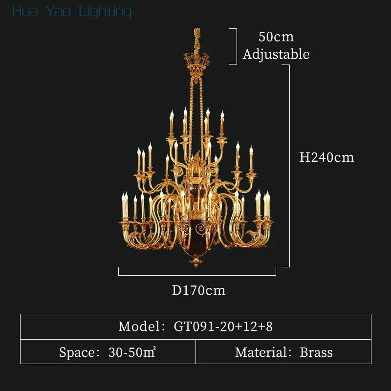French Mid Century Copper Chandelier European Luxury Classical Hotel Villa Hall Living Room Antique Brass Pendant Light