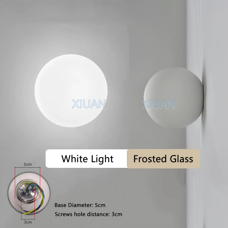 Round Glass Lights Modern Hidden Base Milky White Glass Wall Lamp for Bedroom Bedside Living Room Stair Hallway Entrance Hotel