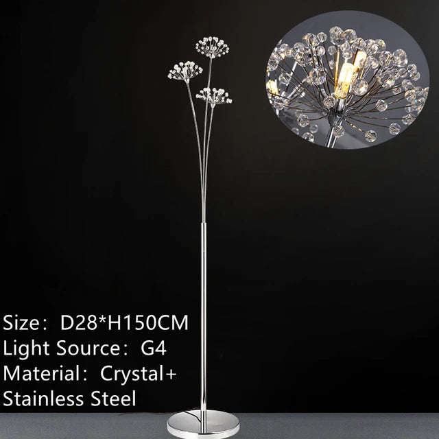 INS Modern Simple LED Bedside Lamp Living Room Bedroom Wedding Dress Shop Decors Crystal Study Dandelion Standing  Floor Light