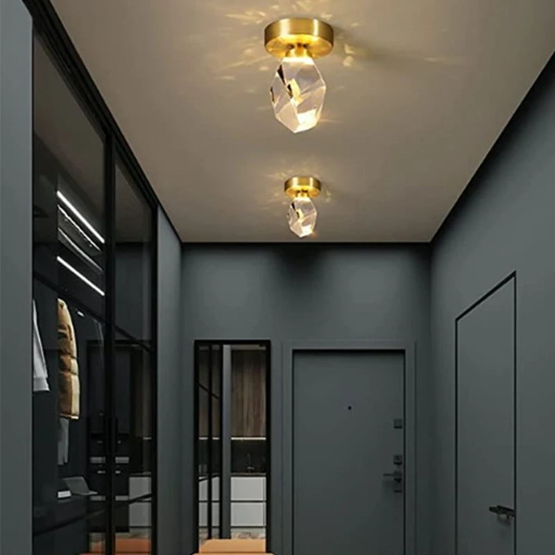 Modern Crystal Chandelier Indoor Crystal Ceiling Light Fixtures With Clear Solid Crystal For Living Room Hallway Kitchen Lamp